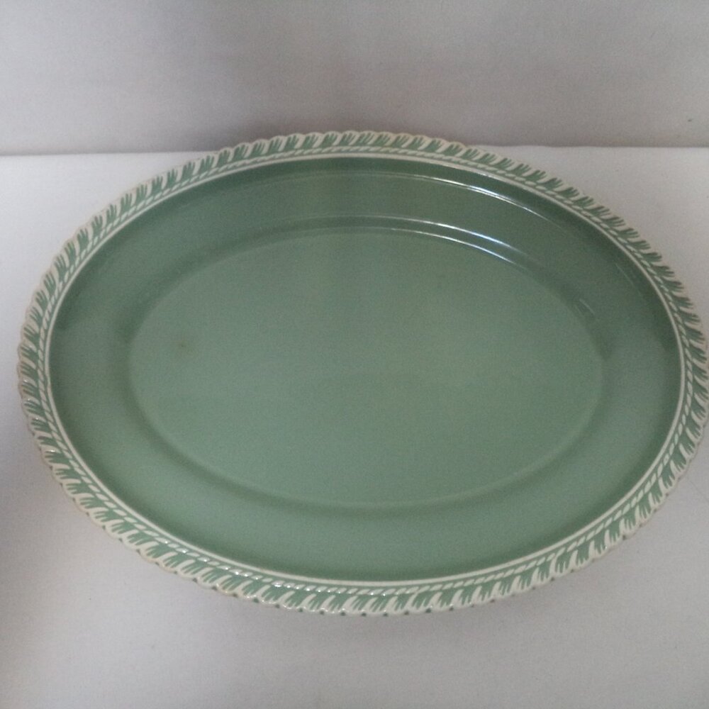 Harker Chesterton Vintage Pottery Harkerware Gadroon Celadon Platter Tray 13.5"